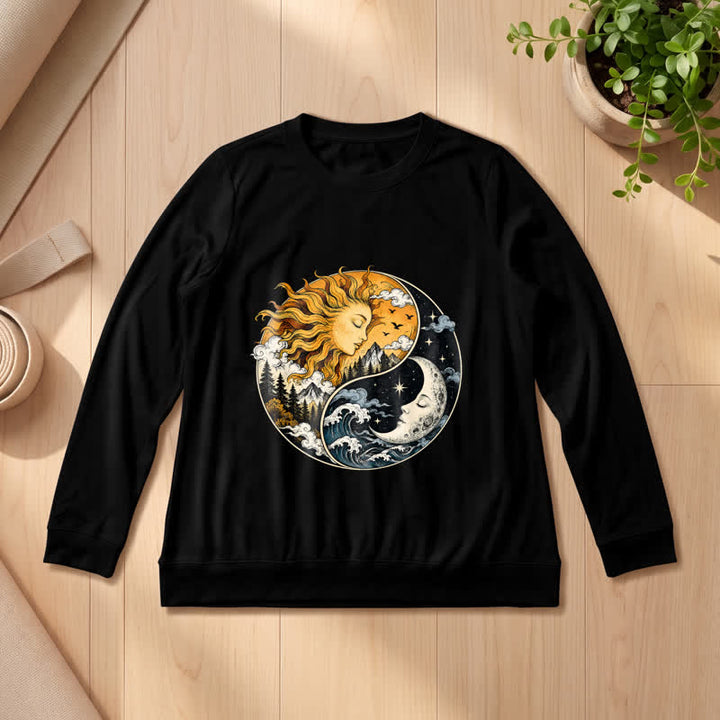 Olivenorma Soft Blend Vintage Sun Moon Yin Yang Graphic Print Women's Long Sleeve Shirt - Black - 2XL - image 6