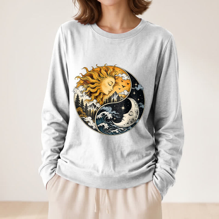 Olivenorma Soft Blend Vintage Sun Moon Yin Yang Graphic Print Women's Long Sleeve Shirt - image 5