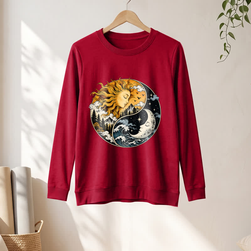 Olivenorma Soft Blend Vintage Sun Moon Yin Yang Graphic Print Women's Long Sleeve Shirt - image 31