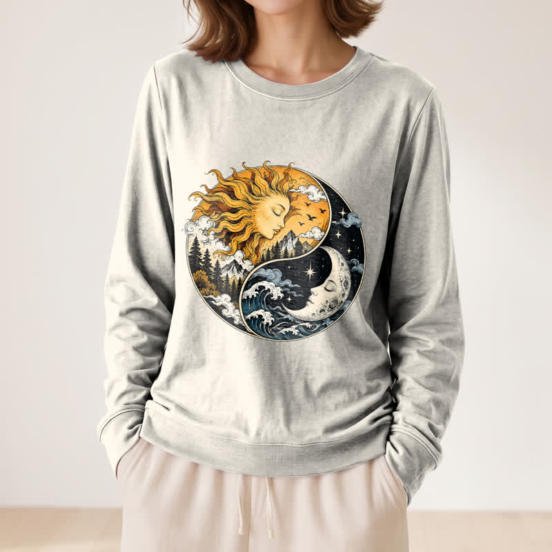 Olivenorma Soft Blend Vintage Sun Moon Yin Yang Graphic Print Women's Long Sleeve Shirt - image 11