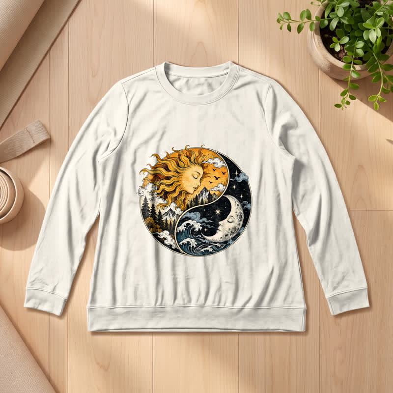 Olivenorma Soft Blend Vintage Sun Moon Yin Yang Graphic Print Women's Long Sleeve Shirt - Sand Color - 2XL - image 9