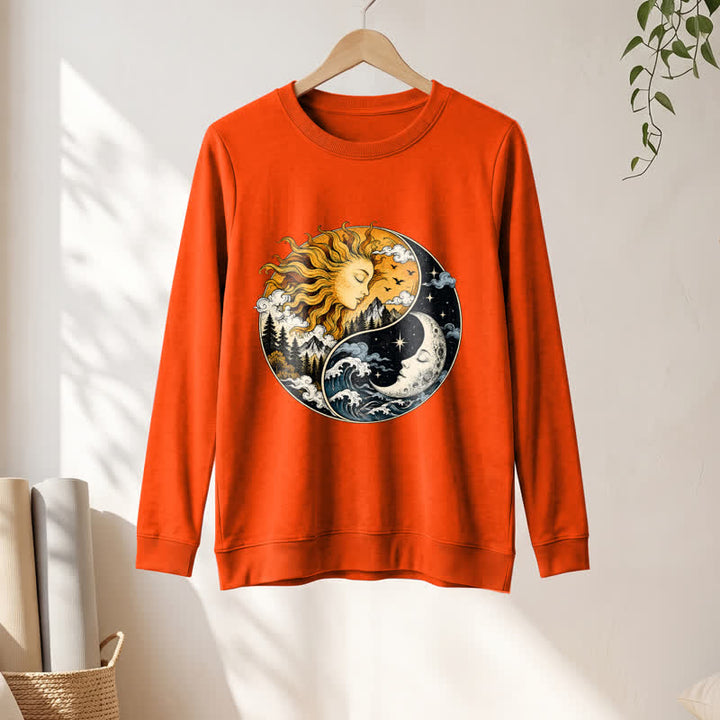 Olivenorma Soft Blend Vintage Sun Moon Yin Yang Graphic Print Women's Long Sleeve Shirt - image 28