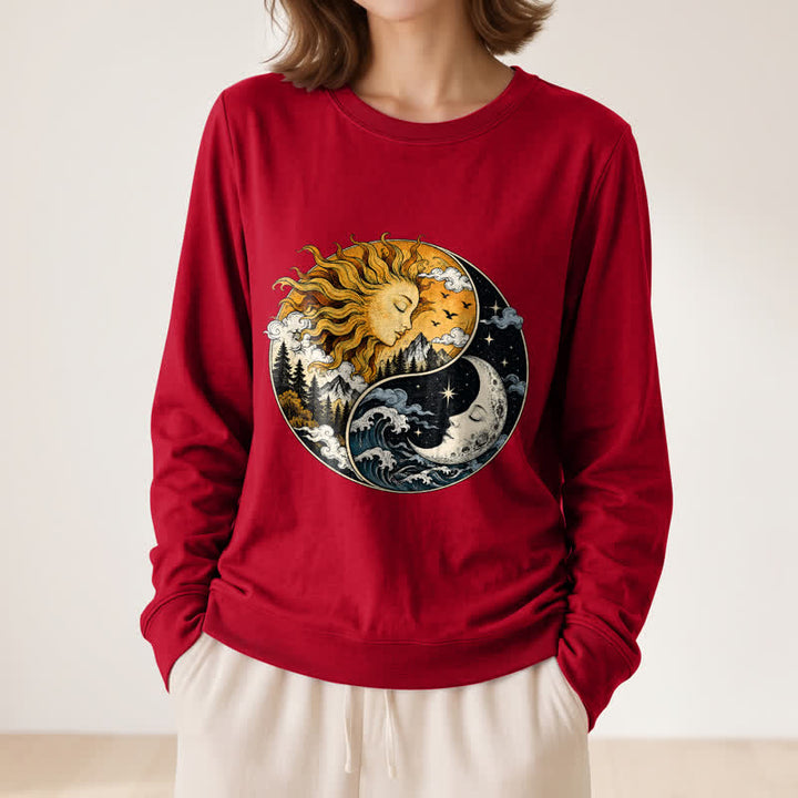 Olivenorma Soft Blend Vintage Sun Moon Yin Yang Graphic Print Women's Long Sleeve Shirt - image 32