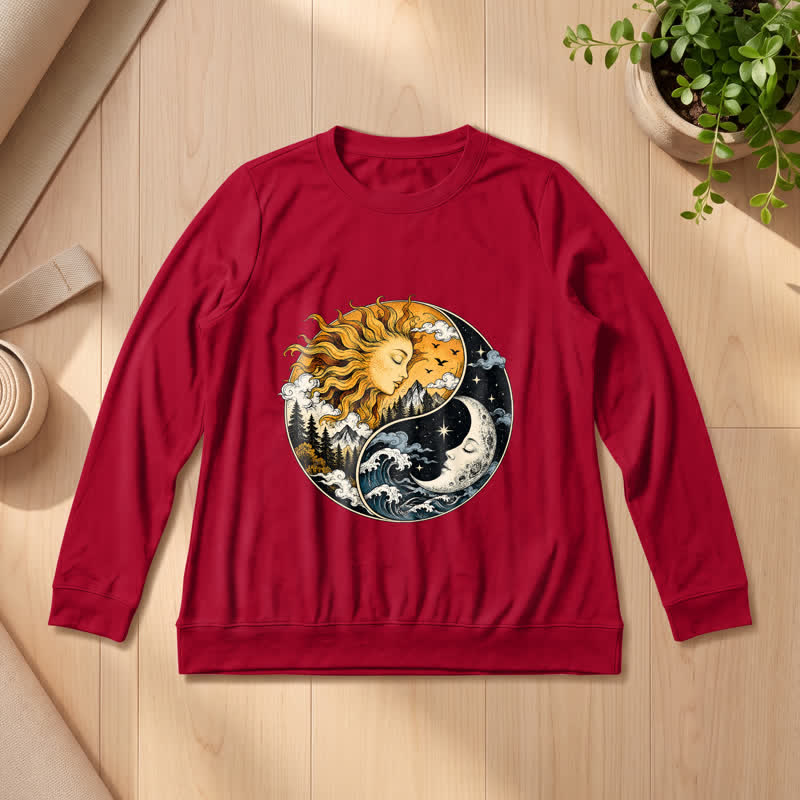Olivenorma Soft Blend Vintage Sun Moon Yin Yang Graphic Print Women's Long Sleeve Shirt - Wine - 2XL - image 30