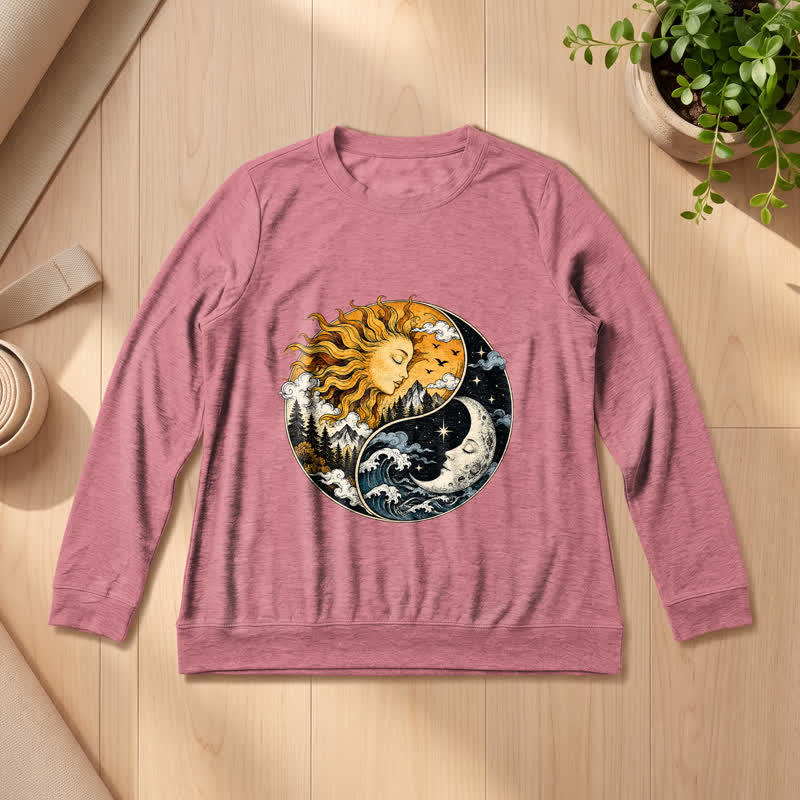 Olivenorma Soft Blend Vintage Sun Moon Yin Yang Graphic Print Women's Long Sleeve Shirt - Rose Gold - 2XL - image 0