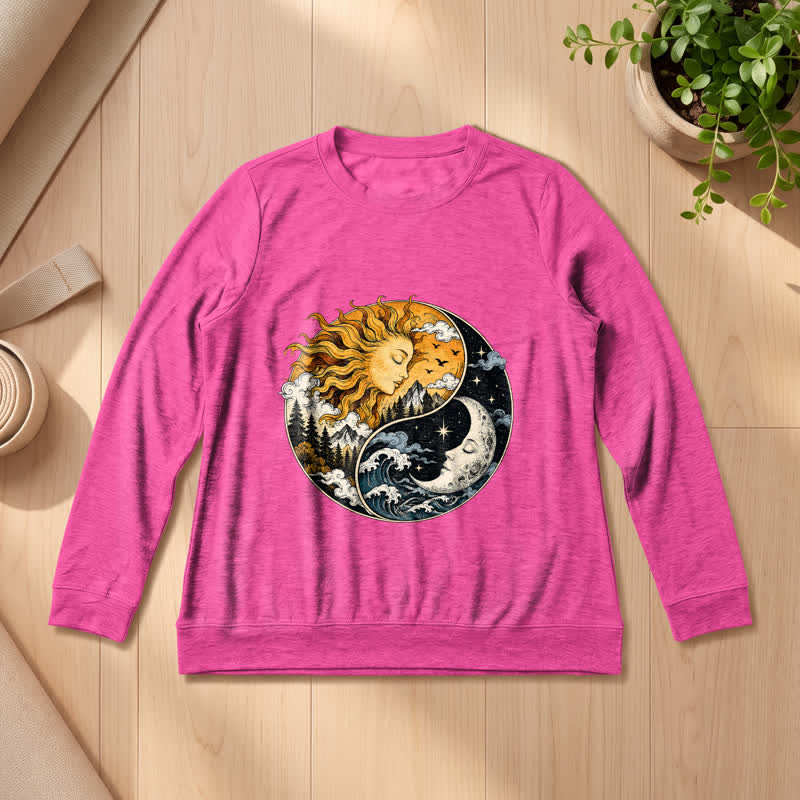 Olivenorma Soft Blend Vintage Sun Moon Yin Yang Graphic Print Women's Long Sleeve Shirt - Rose - 2XL - image 18
