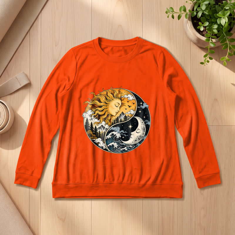 Olivenorma Soft Blend Vintage Sun Moon Yin Yang Graphic Print Women's Long Sleeve Shirt - Orange - 2XL - image 27