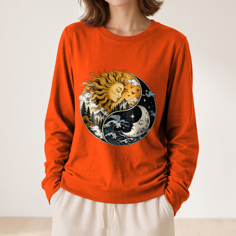 Olivenorma Soft Blend Vintage Sun Moon Yin Yang Graphic Print Women's Long Sleeve Shirt - image 29
