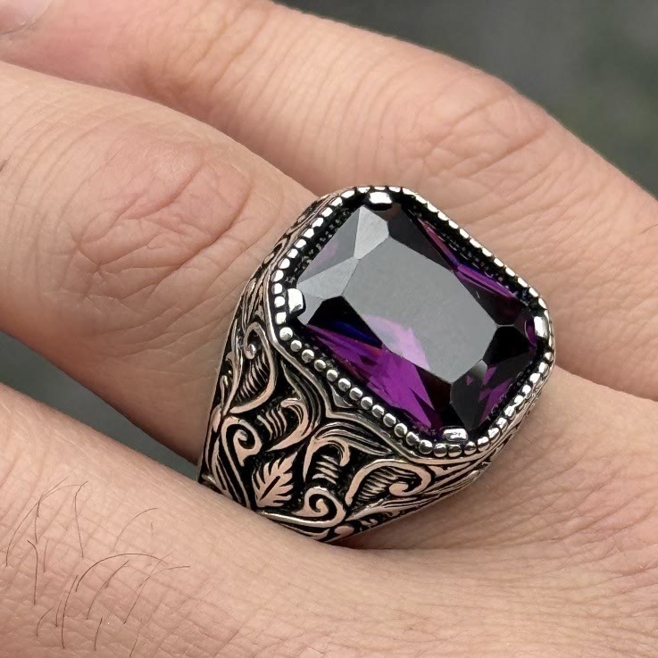 Olivenorma Vintage Purple Crystal Baroque Amethyst Ring for Men - image 1