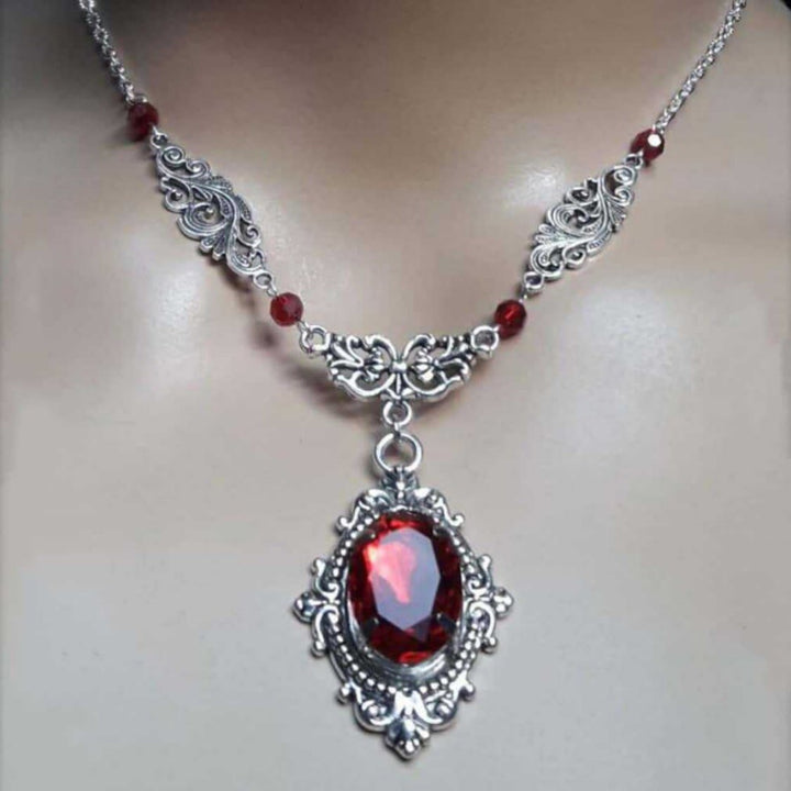 FREE Today: Victorian Gothic Rose Choker Antique Silver Filigree Witch Vampire Necklace - Garnet - image 0
