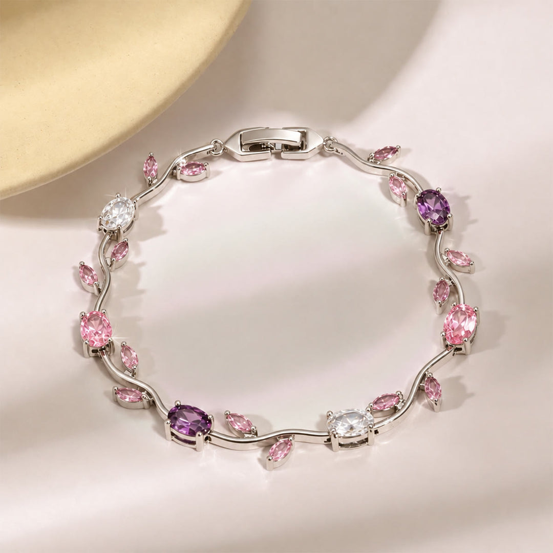 FREE Today: Romantic Tulip Bracelet Multicolor Floral Crystal - Purple-Pink-White - Silver Color - image 39
