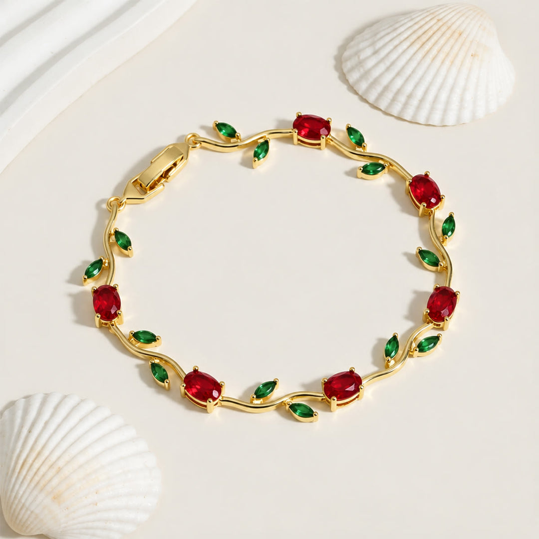 FREE Today: Romantic Tulip Bracelet Multicolor Floral Crystal - Red-Green - Golden - image 61