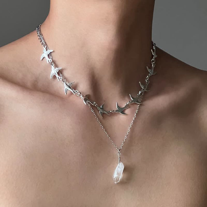 Olivenorma Whimsigoth Swallow Layered Clear Quartz Necklace - image 2
