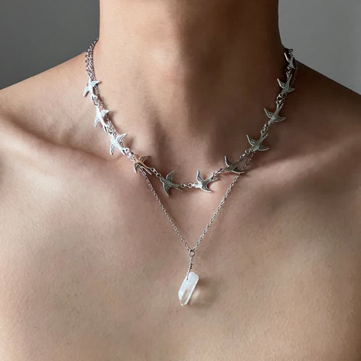 Olivenorma Whimsigoth Swallow Layered Clear Quartz Necklace - Clear Quartz - image 0