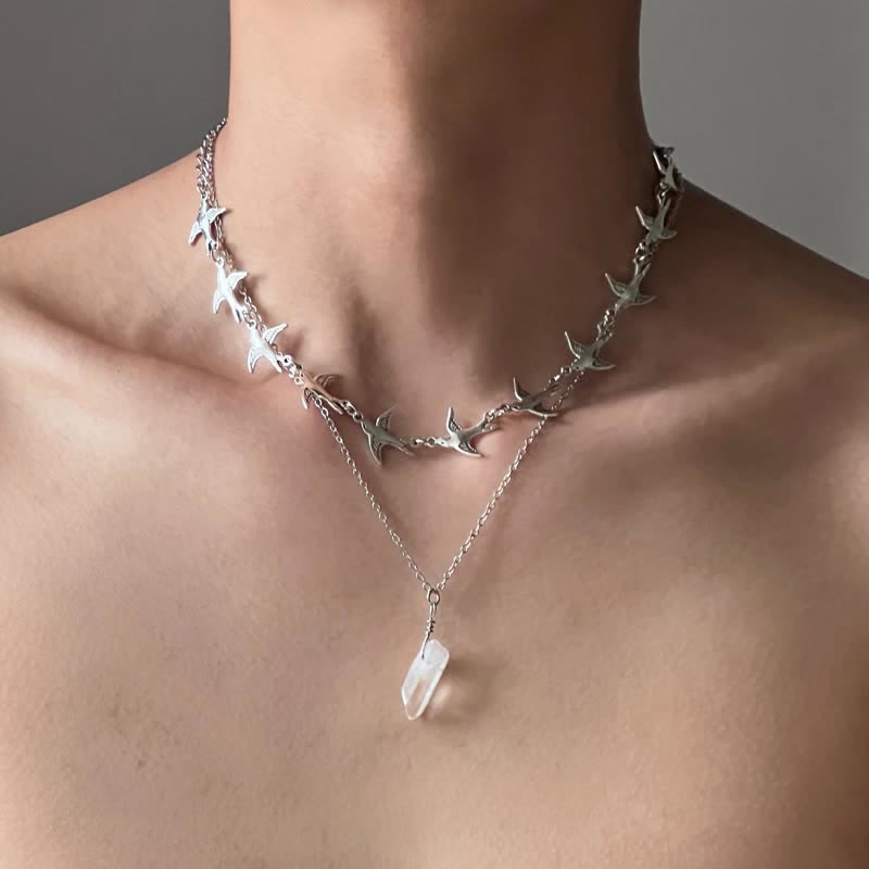 Olivenorma Whimsigoth Swallow Layered Clear Quartz Necklace - image 1