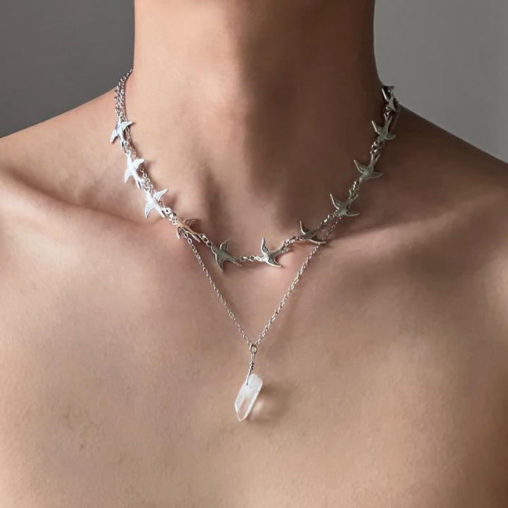 Olivenorma Whimsigoth Swallow Layered Clear Quartz Necklace - image 1