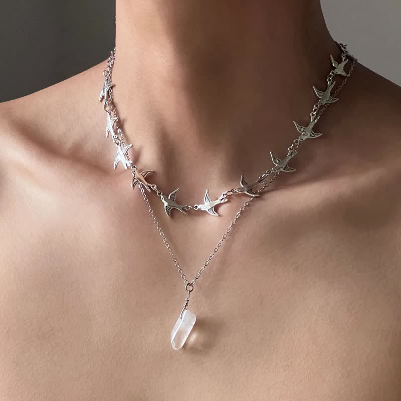 Olivenorma Whimsigoth Swallow Layered Clear Quartz Necklace - image 3