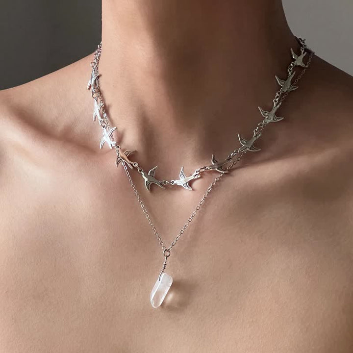 Olivenorma Whimsigoth Swallow Layered Clear Quartz Necklace - image 3