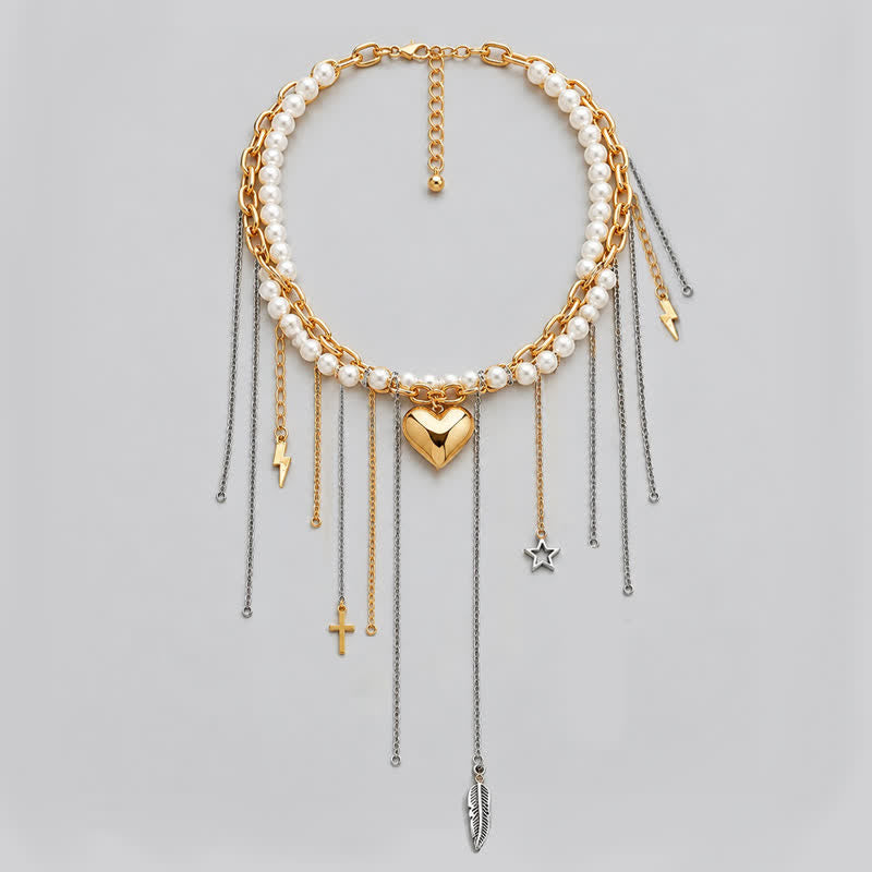 Olivenorma Whimsigoth Baroque Layered Tassel Imitation Pearl & Metal Chain Necklace - image 16