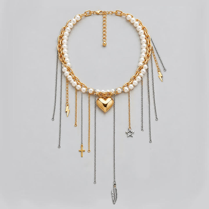 Olivenorma Whimsigoth Baroque Layered Tassel Imitation Pearl & Metal Chain Necklace - image 16