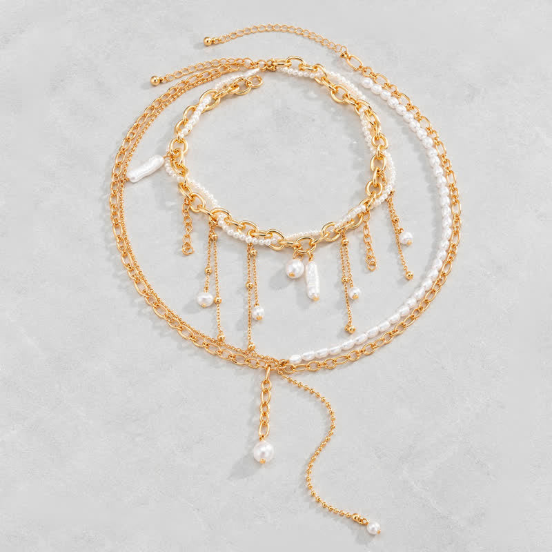 Olivenorma Whimsigoth Baroque Layered Tassel Imitation Pearl & Metal Chain Necklace - image 21