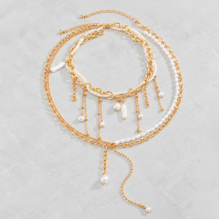 Olivenorma Whimsigoth Baroque Layered Tassel Imitation Pearl & Metal Chain Necklace - image 21