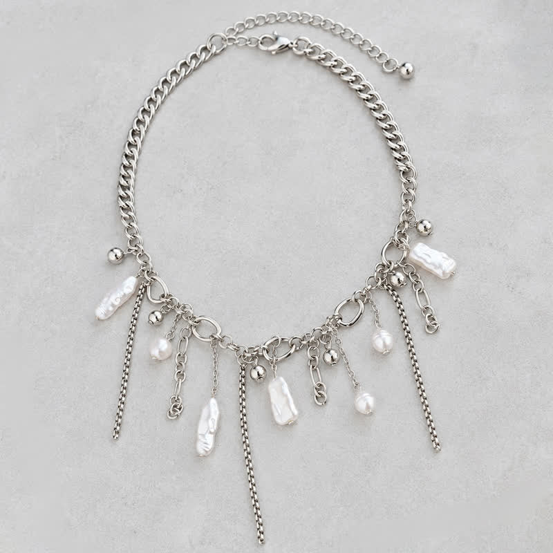 Olivenorma Whimsigoth Baroque Layered Tassel Imitation Pearl & Metal Chain Necklace - image 9