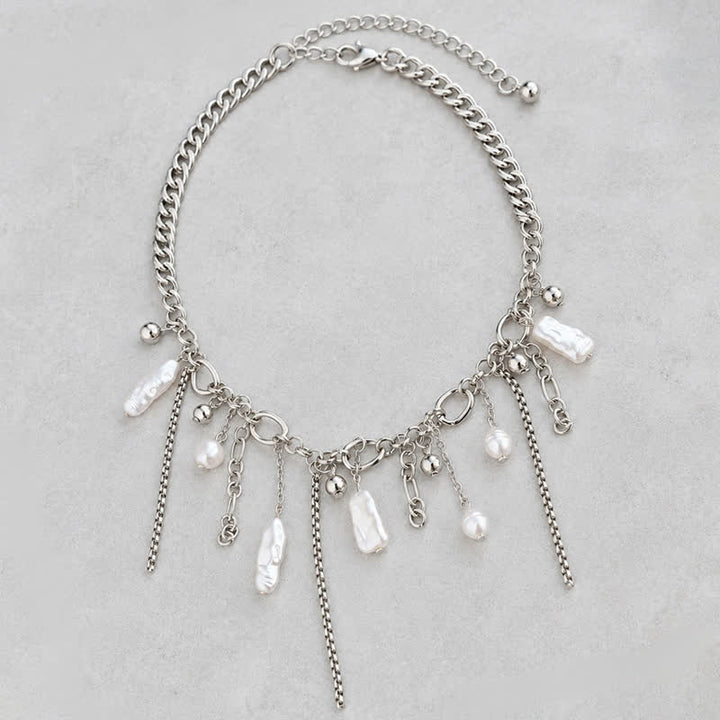 Olivenorma Whimsigoth Baroque Layered Tassel Imitation Pearl & Metal Chain Necklace - image 9