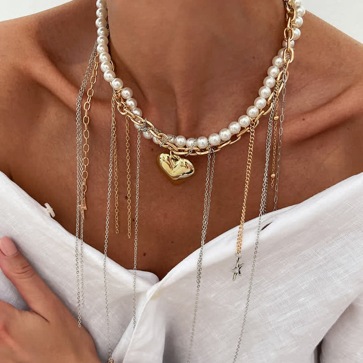 Olivenorma Whimsigoth Baroque Layered Tassel Imitation Pearl & Metal Chain Necklace - image 11