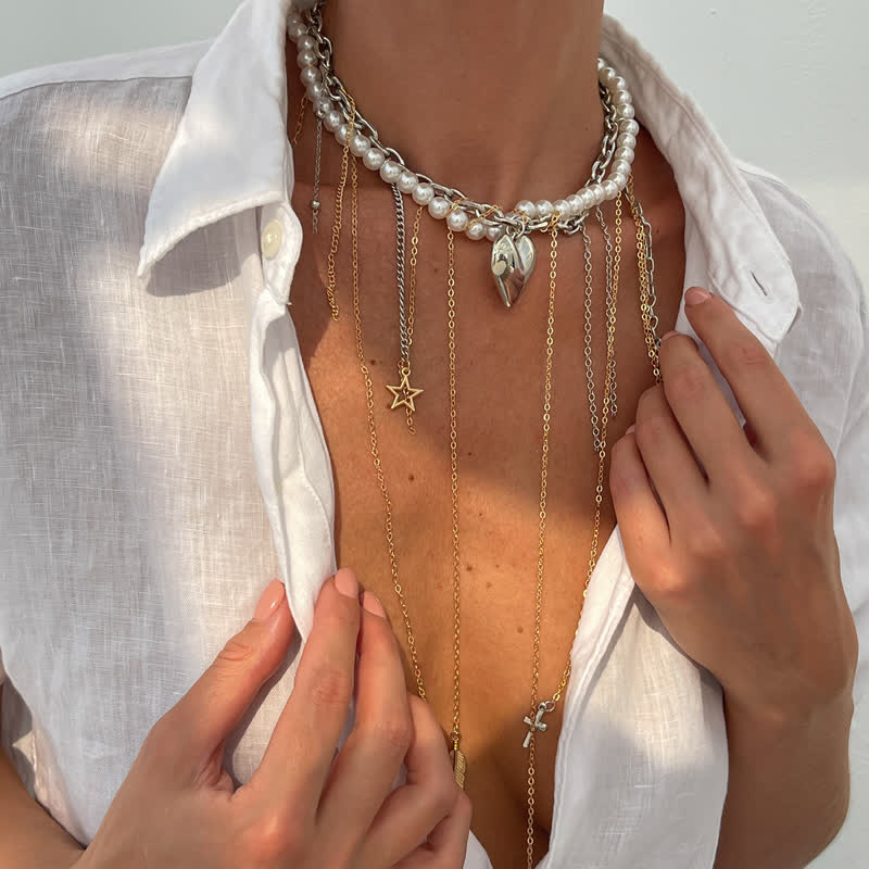 Olivenorma Whimsigoth Baroque Layered Tassel Imitation Pearl & Metal Chain Necklace - image 15