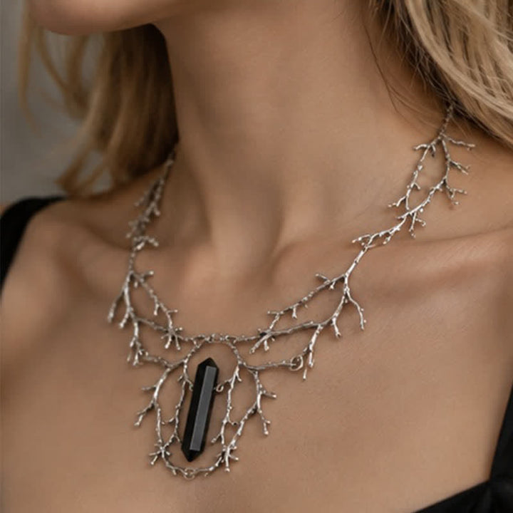 Olivenorma Witchy Forest Twig Black Tourmaline Rose Quartz Fluorite Opal Necklace - image 5