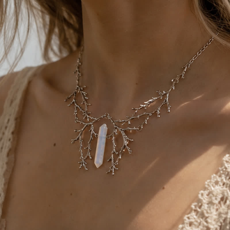 Olivenorma Witchy Forest Twig Black Tourmaline Rose Quartz Fluorite Opal Necklace - image 14