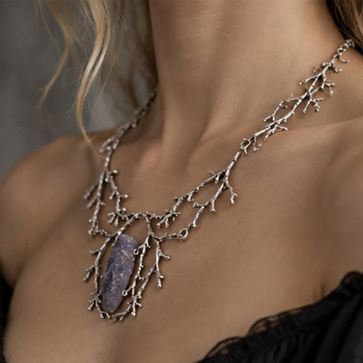 Olivenorma Witchy Forest Twig Black Tourmaline Rose Quartz Fluorite Opal Necklace - image 9