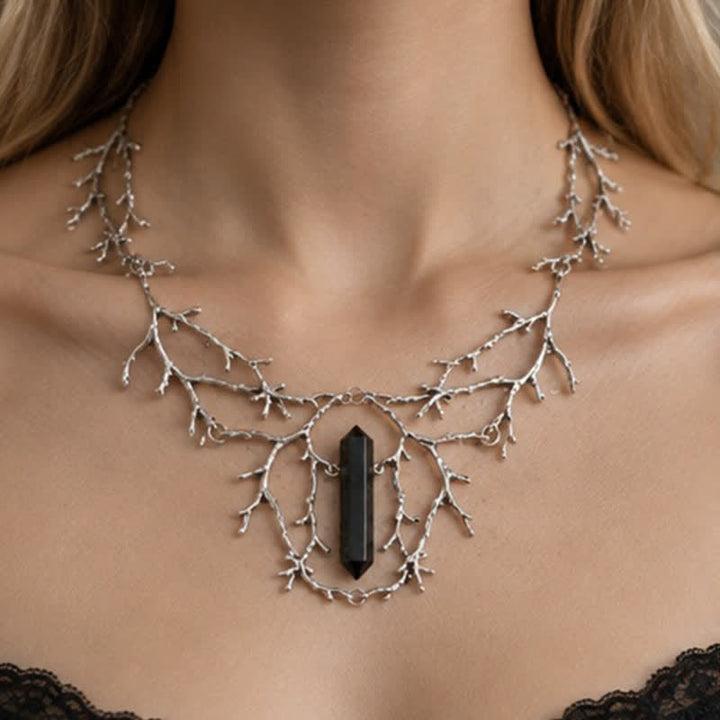 Olivenorma Witchy Forest Twig Black Tourmaline Rose Quartz Fluorite Opal Necklace - Black Tourmaline - image 4