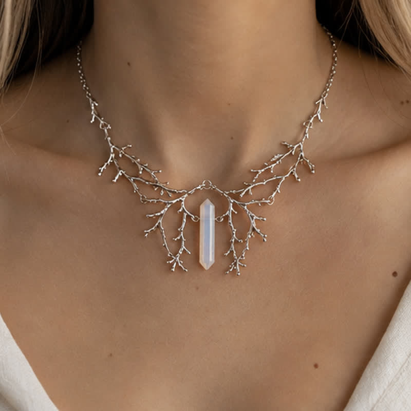 Olivenorma Witchy Forest Twig Black Tourmaline Rose Quartz Fluorite Opal Necklace - Opal - image 12