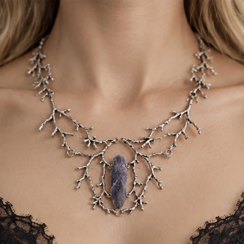 Olivenorma Witchy Forest Twig Black Tourmaline Rose Quartz Fluorite Opal Necklace - Fluorite - image 8