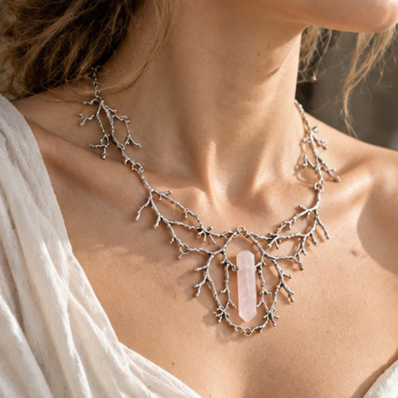 Olivenorma Witchy Forest Twig Black Tourmaline Rose Quartz Fluorite Opal Necklace - image 2