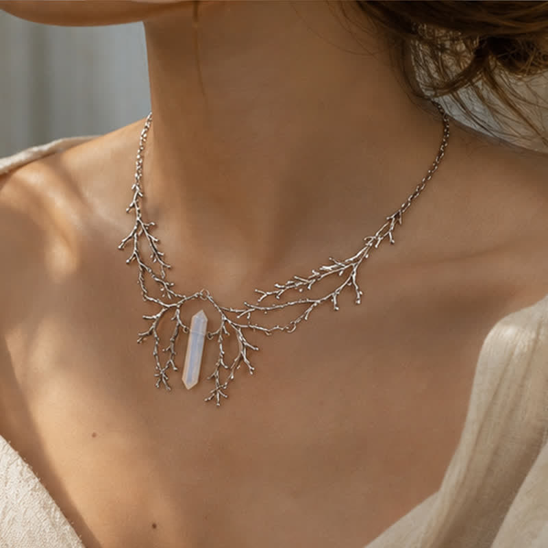 Olivenorma Witchy Forest Twig Black Tourmaline Rose Quartz Fluorite Opal Necklace - image 13