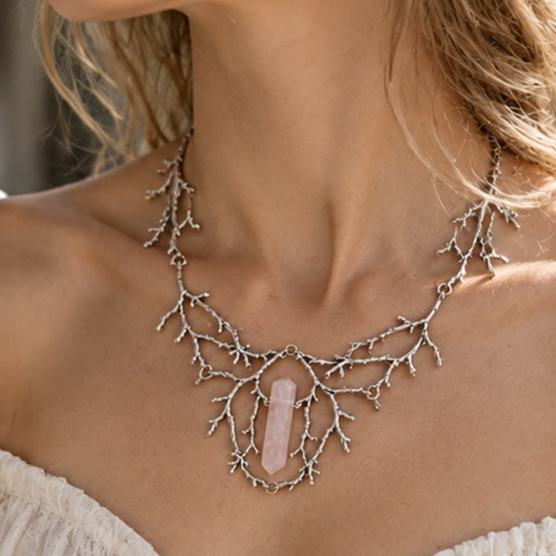 Olivenorma Witchy Forest Twig Black Tourmaline Rose Quartz Fluorite Opal Necklace - image 1