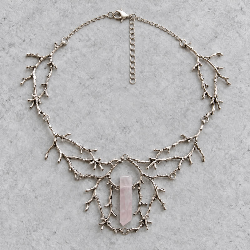 Olivenorma Witchy Forest Twig Black Tourmaline Rose Quartz Fluorite Opal Necklace - image 3