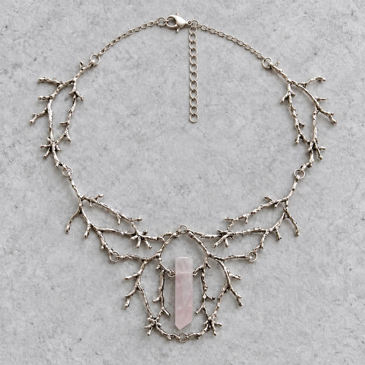 Olivenorma Witchy Forest Twig Black Tourmaline Rose Quartz Fluorite Opal Necklace - image 3