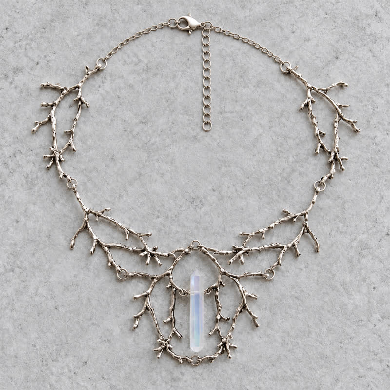 Olivenorma Witchy Forest Twig Black Tourmaline Rose Quartz Fluorite Opal Necklace - image 15