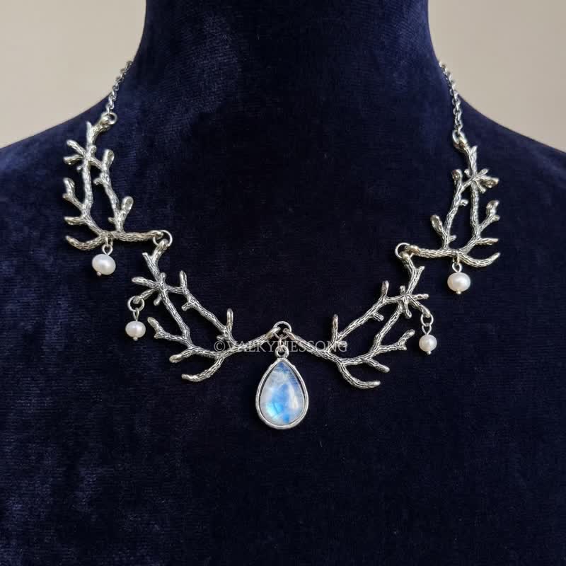Olivenorma Whimsigoth Woodland Antler Moonstone Necklace - image 3