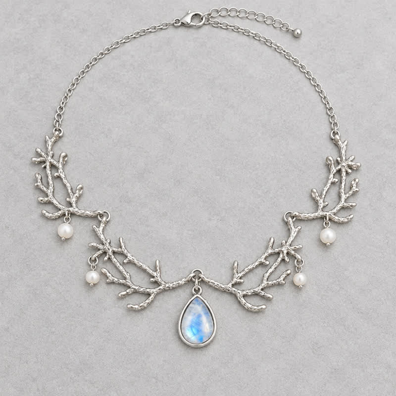 Olivenorma Whimsigoth Woodland Antler Moonstone Necklace - image 4