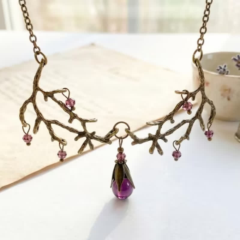 Olivenorma Whimsigoth Antique Branch Teardrop Amethyst Citrine Blue Quartz Necklace - Amethyst - image 5