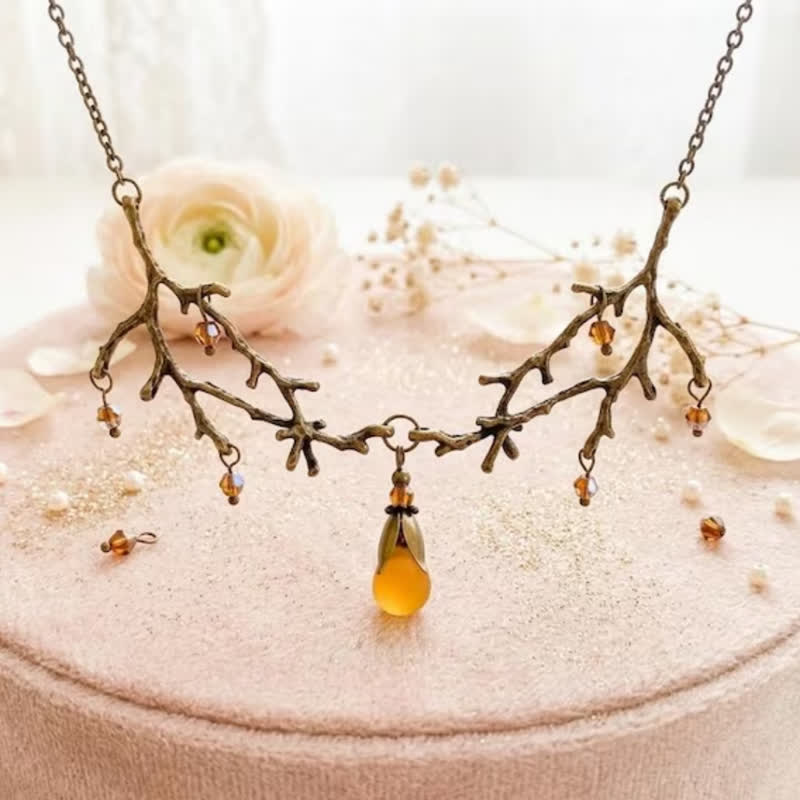 Olivenorma Whimsigoth Antique Branch Teardrop Amethyst Citrine Blue Quartz Necklace - Citrine - image 0