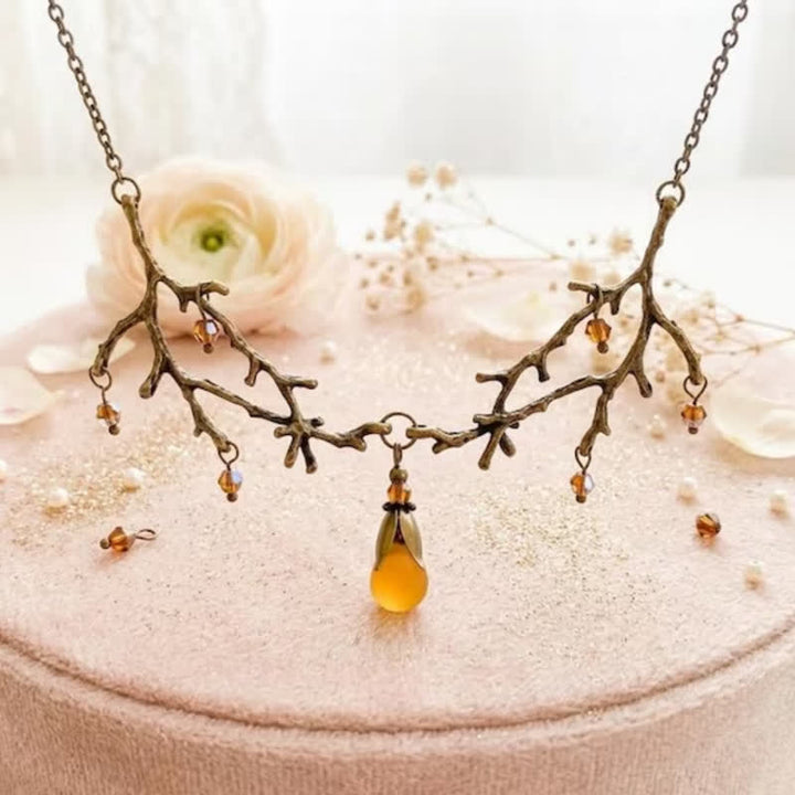 Olivenorma Whimsigoth Antique Branch Teardrop Amethyst Citrine Blue Quartz Necklace - Citrine - image 0