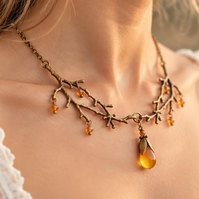 Olivenorma Whimsigoth Antique Branch Teardrop Amethyst Citrine Blue Quartz Necklace - image 3