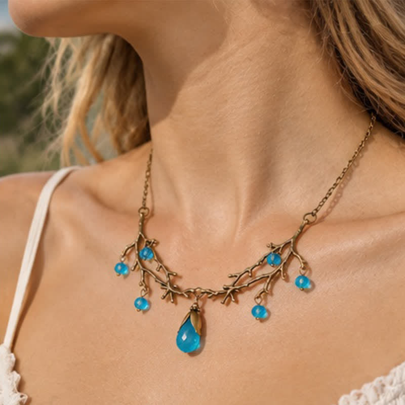 Olivenorma Whimsigoth Antique Branch Teardrop Amethyst Citrine Blue Quartz Necklace - image 14