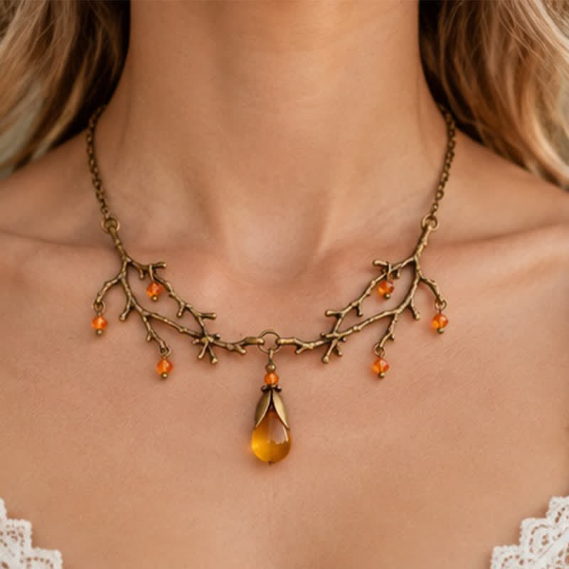 Olivenorma Whimsigoth Antique Branch Teardrop Amethyst Citrine Blue Quartz Necklace - image 2